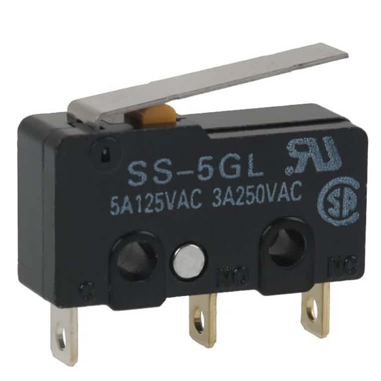 Snap-Action Switch with 16.7mm Lever: 3-Pin / SPDT / 5A